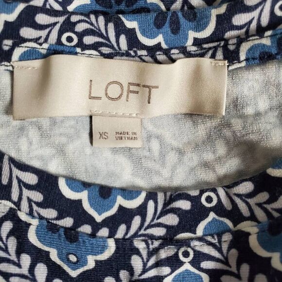 LOFT Women’s Sleeveless Floral Print Dress XS Blue Boho Swing Tank Dress Rayon B - Picture 5 of 7